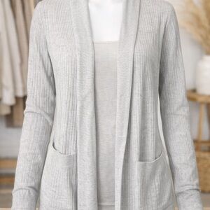 Matty M Light Gray Open-Front Ribbed Cardigan